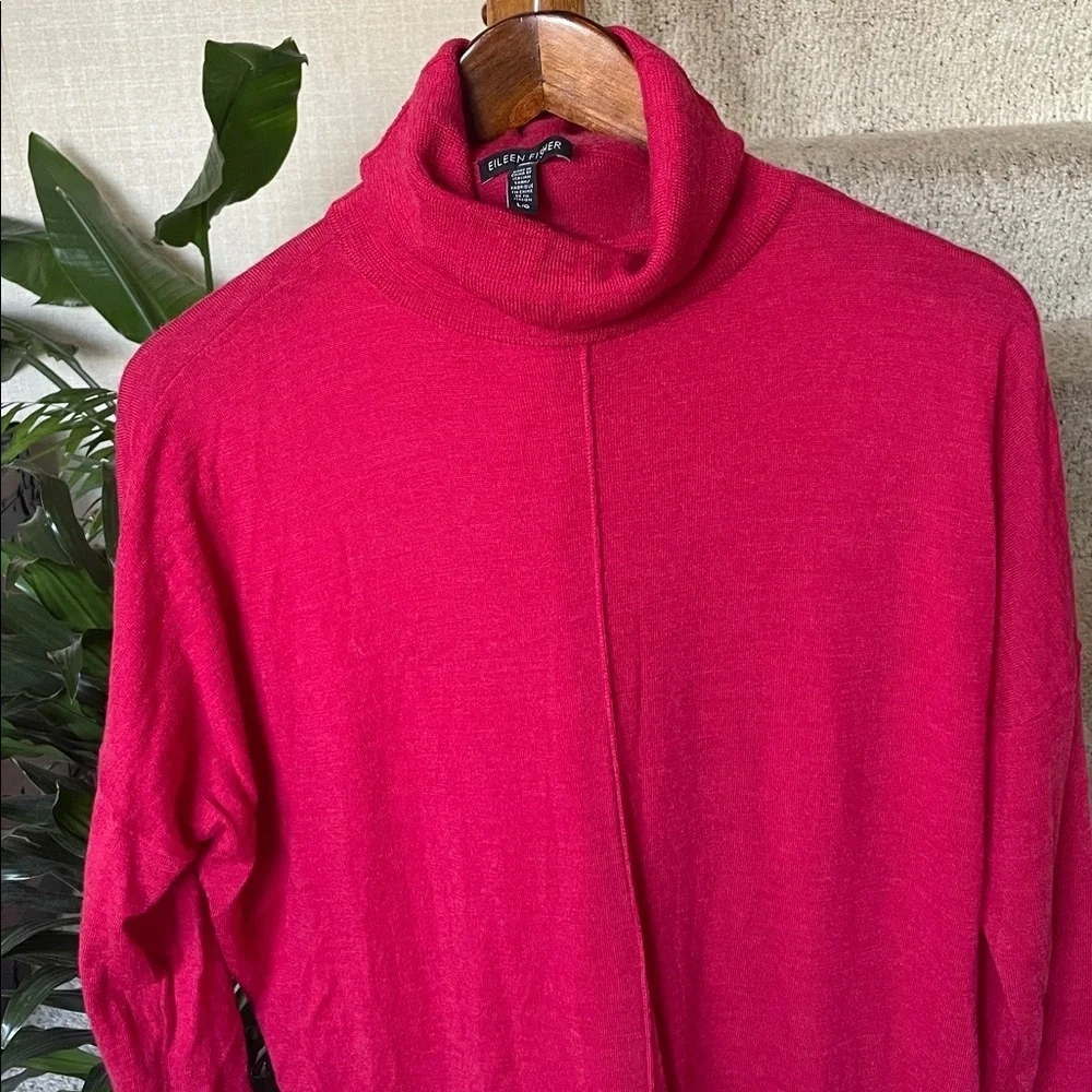 Eileen Fisher 100% Merino Wool Vibrant Red Cowl Neck Sweater